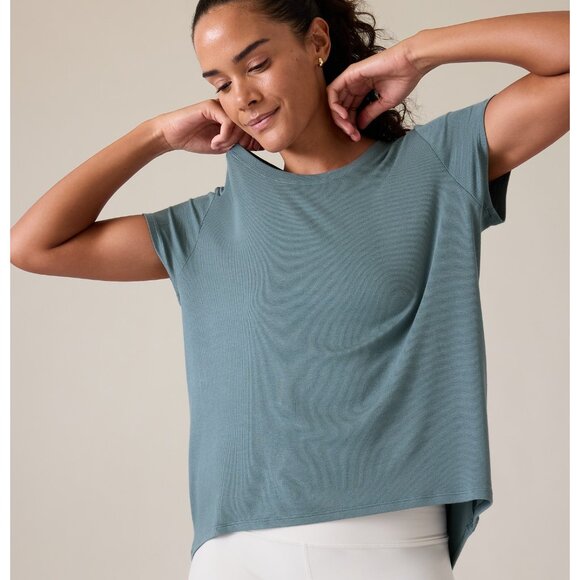 Athleta With Ease Ribbed Tee - XS Oxidized Green - Picture 1 of 5